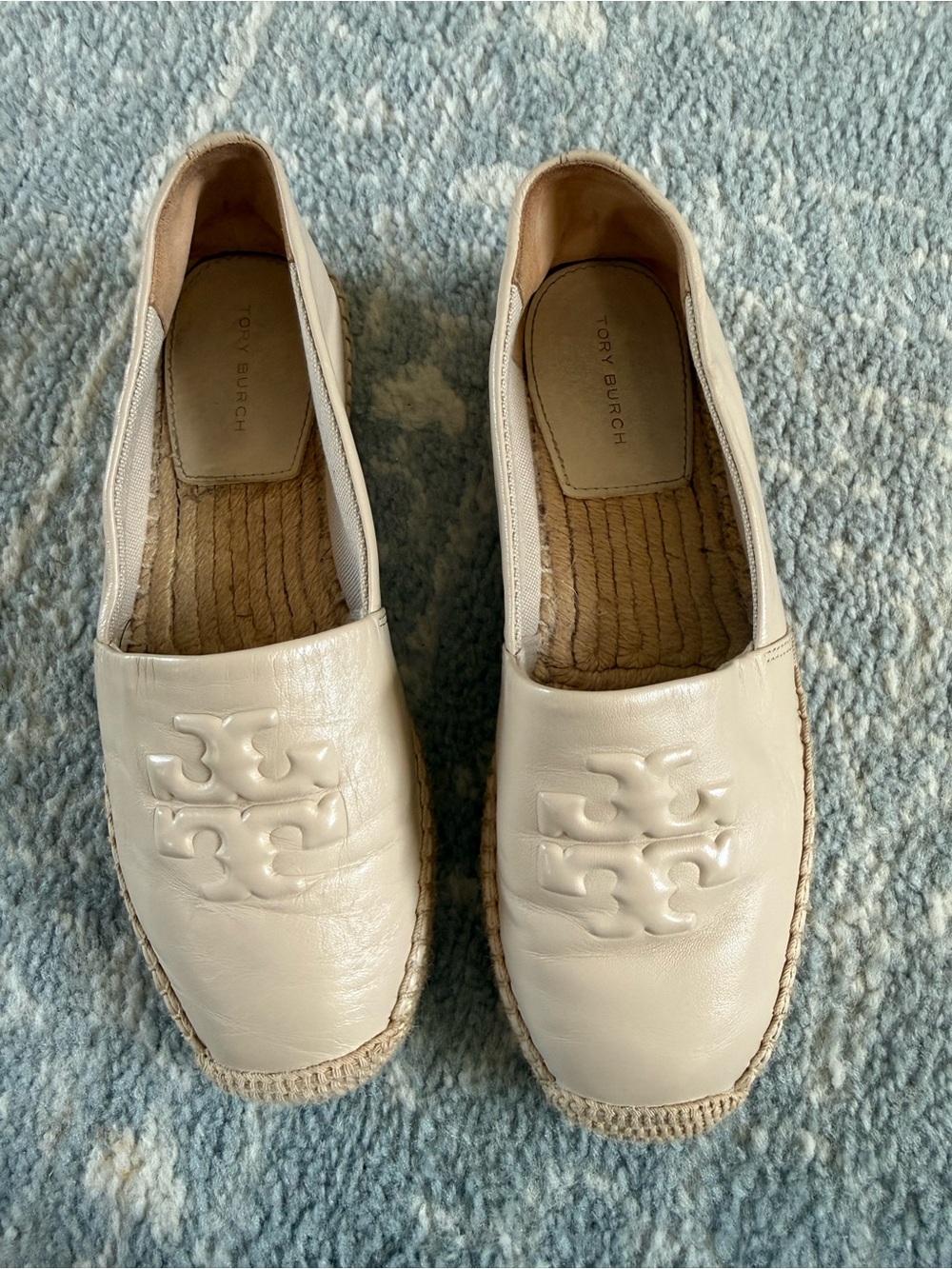 Tory Burch Cream Leather Espadrille Slip-Ons